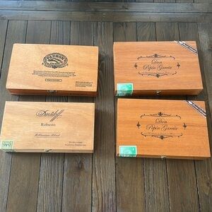 Set of four empty wood cigar boxes for crafting